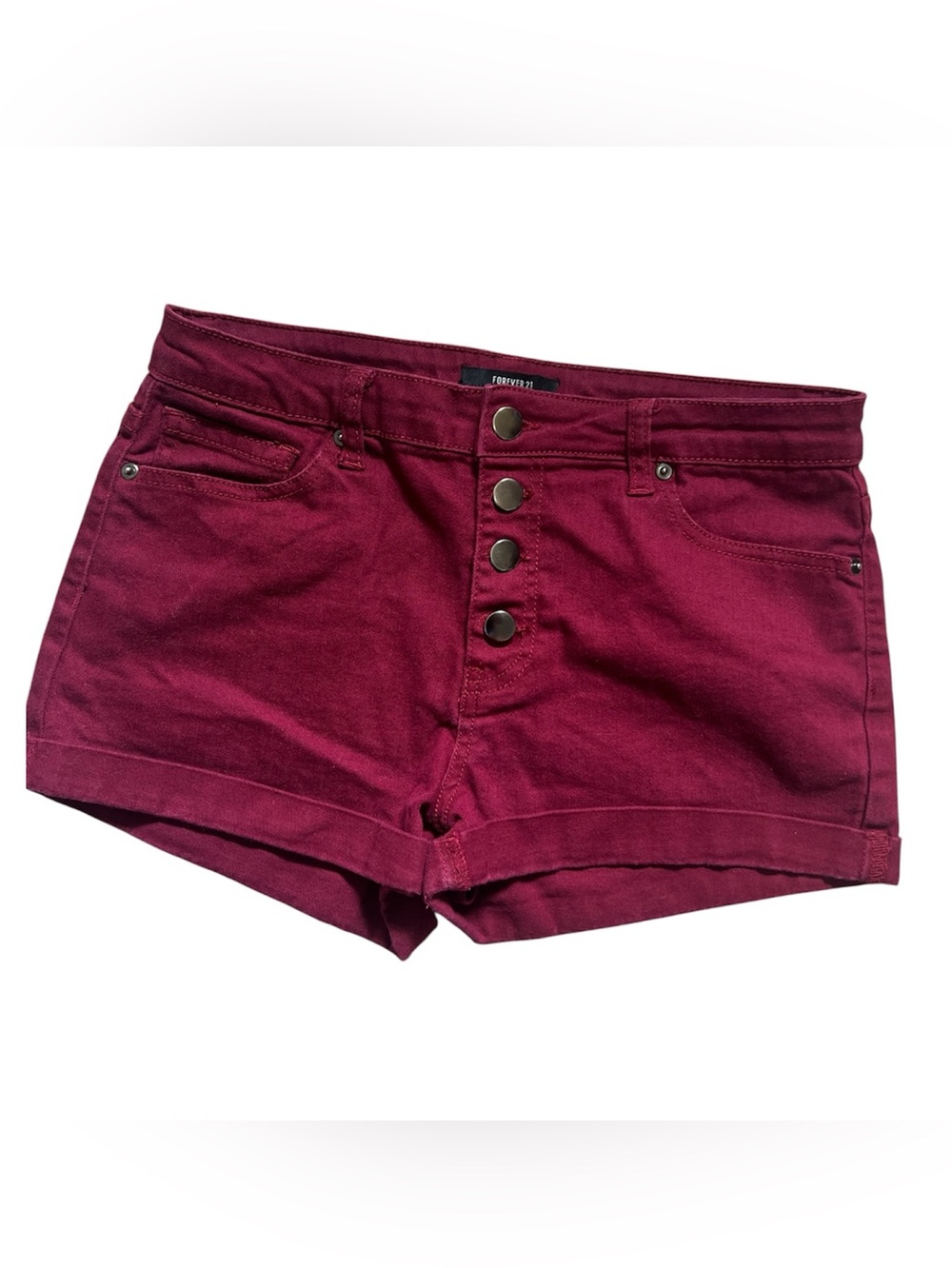 Forever 21 Women's Wine Button-Front Denim Shorts